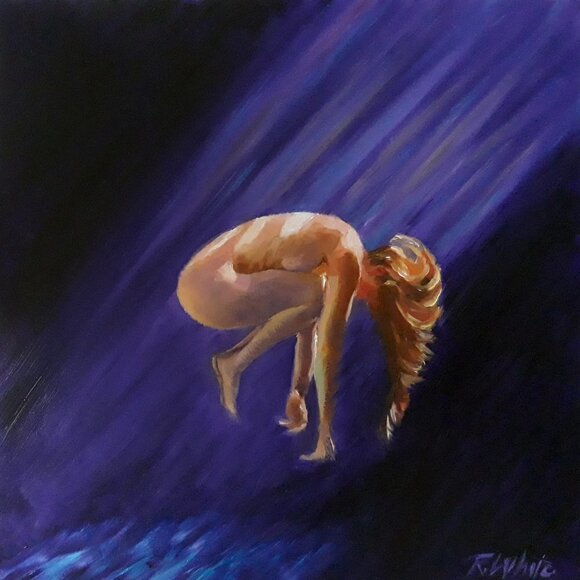 “Fall From Grace“ Original oil painting on Cradled Wood Panel 10" x 10" x 1.5" - Picture 1 of 6